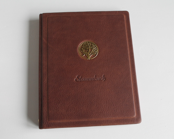 Stammbuch "Goldene Lebensbaum" aus braunem Nappaleder,  DIN A5